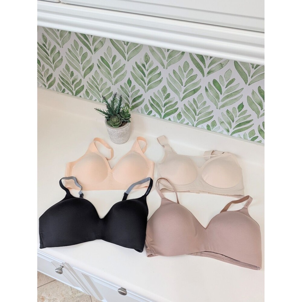 Set of 4 Wireless Bras - Large Tan Black Nude Sand Stretchy Smoothing T-Shirt